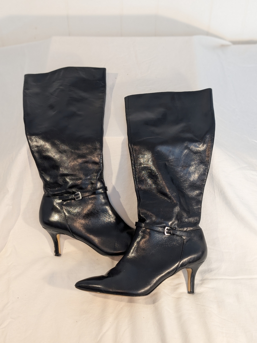 Nine West Black Pointed-Toe Knee-High Heeled Boots